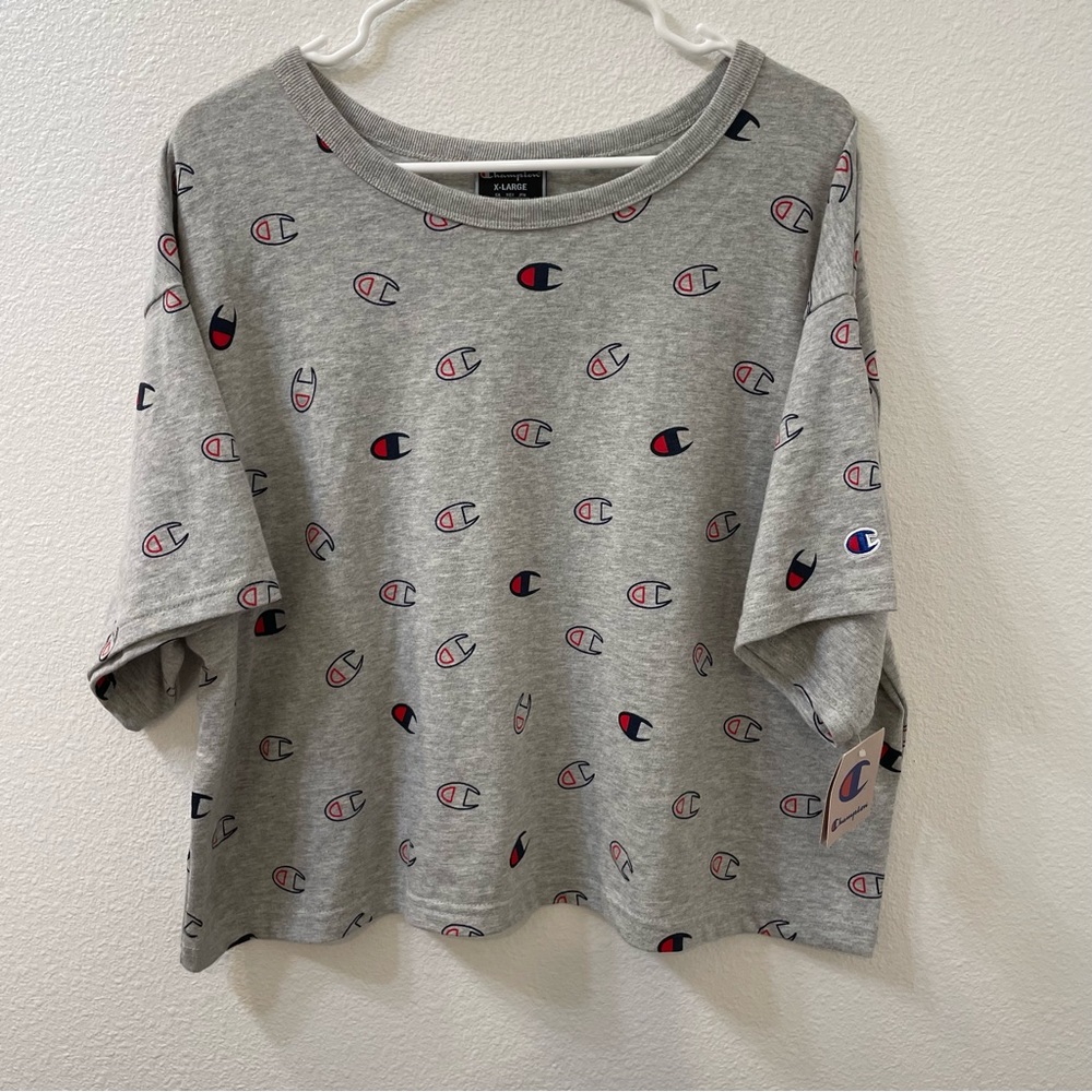 Champion tossed c logo crop top gray